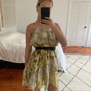 Joie Yellow and White Print Chiffon Flouncy Dress XS